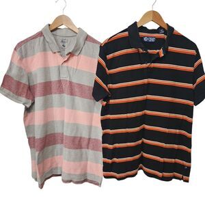 Lot 2 Mens Polo Golf Shirts Tops Size XL  Stripe Pullover Short Sleeve Cotton